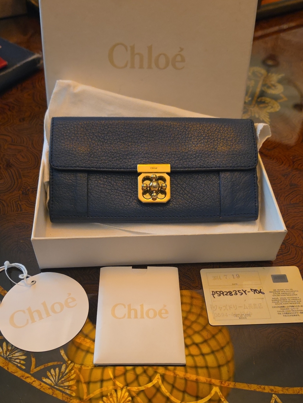 Chloé Elsie Navy Blue LEATHER Continental LONG WALLET
